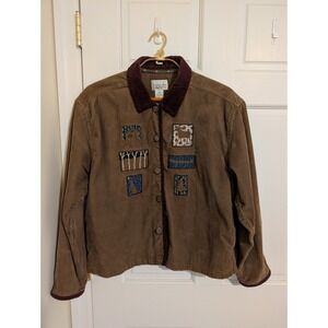 Vintage Christopher Banks Corduroy Jacket Brown Patchwork 90s Cabin Wolf Size XL